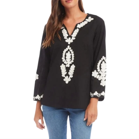 Karen Kane Black Top with White Detailing, XSMALL, NEW WITH TAGS - Picture 1 of 4